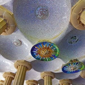 Parc Guell park with architecture deisgned by Antoni Gaudi in Barcelona, Spain