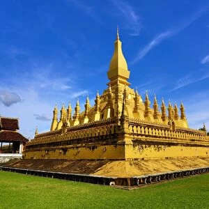 Pha That Luang golden Stupa, Vientiane, Laos with blue sky