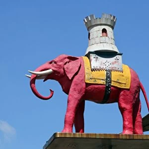 Pink elephant statue at the Elephant and Castle shopping centre in London, England