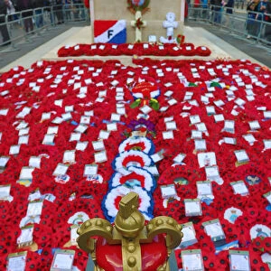 Poppy Wreaths around the Cenotaph on Remembrance Sunday, Whitehall, London