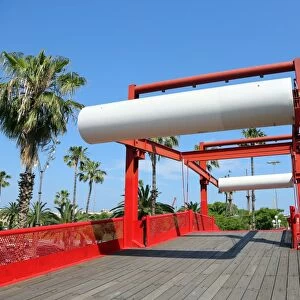 Red bridge on the waterfront, Barcelona, Spain