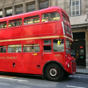 Red double decker Routemaster bus, London, England