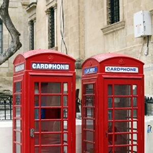 Red telephone boxes in Valletta, Malta
