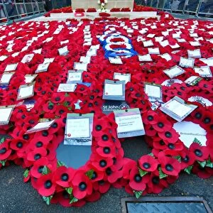Remembrance Day poppies at the Cenotaph on Remembrance Sunday, London, England