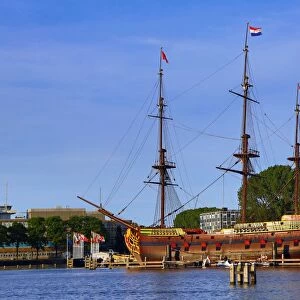 Replica of the Amsterdam sailing ship at the National Maritime Museum or Nederlands