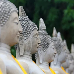 Row of Buddha statues at Wat Yai Chaimongkol Temple, Ayutthaya, Thailand