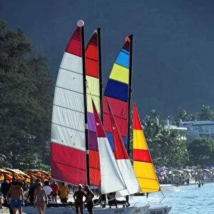 Sailing boats and sails on Patong Beach, Phuket, Thailand