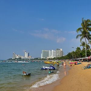 Sandy beach scene on the seafront of Pattaya, Thailand