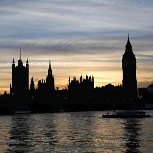 Silhouette of Houses of Parliament at Sunset in London