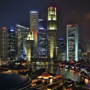 Singapore city skyline and Marina Bay at night, Republic of Singapore