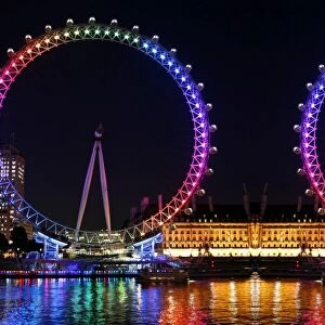 Souvenir of the Millennium Wheel / London Eye, England, illuminated in rainbow lights to celebrate gay Pride in London