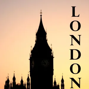 Souvenir silhouette of Big Ben and the Houses of Parliament at sunset, London, England