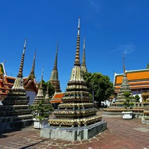Spires of Chedis at Wat Pho temple, Bangkok, Thailand