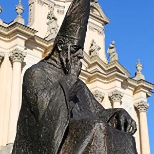 Statue of Cardinal Stefan Wyszynski in front of the Church of the Nuns of the Visitation in Warsaw, Poland