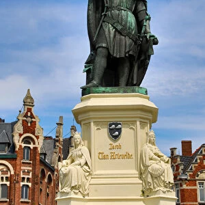 Statue of Jacob van Artevelde in the Vrigdagmarkt market square, Ghent, Belgium