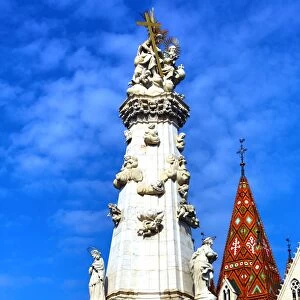 Statues on the Holy Trinity Column in Budapest, Hungary