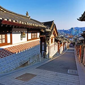 Street scene in the old town of Bukchon Hanok village in Seoul, Korea