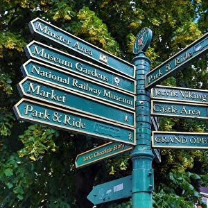 Tourist information signpost in York, Yorkshire, England