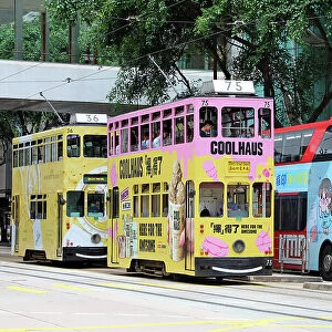 Traditional Hong Kong trams in Central, Hong Kong, China