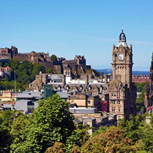 View of Edinburgh city skyline and the Castle from Calton Hill, Edinburgh, Scotland