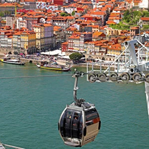 View of the town, cable car and River Douro in Porto, Portugal