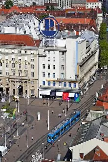 Images Dated 27th May 2016: Aerial view of Ban Jelacic Square with a tram in Zagreb, Croatia