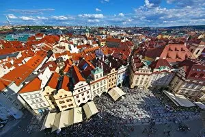 Prague, Czech Republic Collection: Aerial view of city skyline and the rooftops of buildings in Old Town Square, Prague