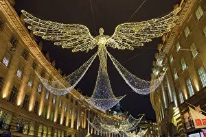 Christmas 2018 Collection: Angel Christmas lights hanging in Regent Street, London