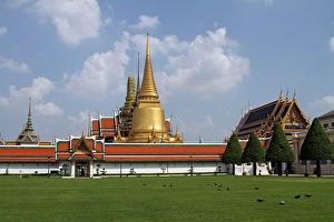 Stupas and chedis at Wat Phra Kaew Royal Palace complex in Bangkok, Thailand