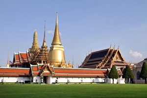 Stupas and chedis at Wat Phra Kaew Royal Palace complex in Bangkok, Thailand