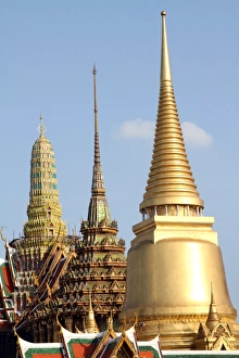 Stupas and chedis at Wat Phra Kaew Royal Palace complex in Bangkok, Thailand