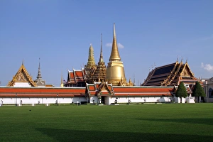 Stupas and chedis at Wat Phra Kaew Royal Palace complex in Bangkok, Thailand