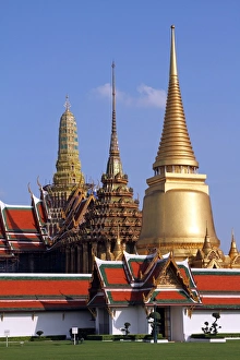 Stupas and chedis at Wat Phra Kaew Royal Palace complex in Bangkok, Thailand