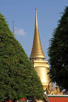 Stupas and chedis at Wat Phra Kaew Royal Palace complex in Bangkok, Thailand