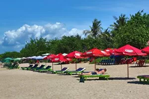 Bali, Indonesia Collection: Beach umbrellas and deckchairs on Legian Beach, Denpasar, Bali, Indonesia