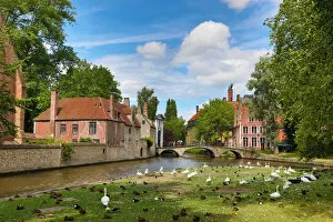 Bruges, Belgium Collection: The Begijnhof and canal, Bruges, Belgium