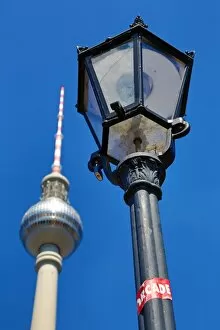 Images Dated 7th June 2014: Berlin TV Tower, Fernsehturm, television tower and a lamppost in Berlin, Germany