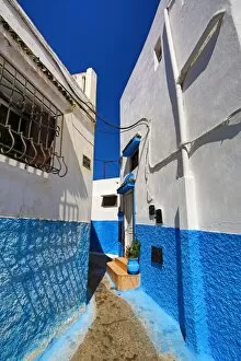 Morocco Collection: Blue and white walls of buildings in the Kasbah of the Udayas in Rabat, Morocco