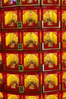 Images Dated 10th April 2015: Boxes of religious figures at the Thean Hou Chinese Temple, Kuala Lumpur, Malaysia