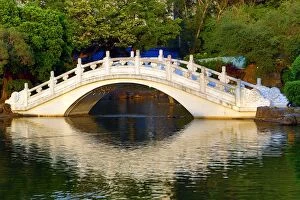 Taiwan Collection: Bridge over a lake at the National Chiang Kai Shek Memorial Hall in Taipei, Taiwan