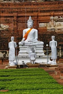 Ayutthaya, Thailand Collection: Buddha statues at Wat Yai Chaimongkol Temple, Ayutthaya, Thailand