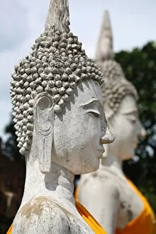 Ayutthaya, Thailand Collection: Two Buddha statues at Wat Yai Chaimongkol Temple, Ayutthaya