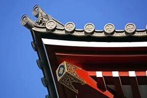Images Dated 8th April 2013: Buddhist cross symbol on a roof at the Sensoji Asakusa Kannon Temple, Tokyo, Japan