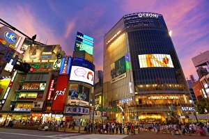 The pedestrian crossing at the intersection in Shibuya, Tokyo, Japan