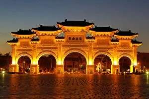 Taiwan Collection: Chiang Kai Shek Memorial Hall Main Gate at night in Taipei