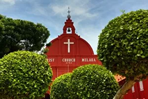 Images Dated 12th April 2015: Christ Church in Dutch Square, known as Red Square, in Malacca, Malaysia