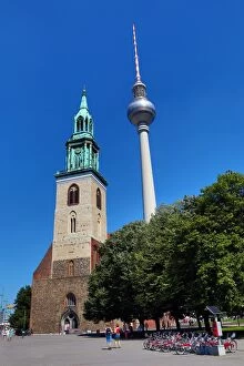 Images Dated 7th June 2014: Church of St Mary and the Berlin TV Tower, Fernsehturm, television tower in Berlin, Germany