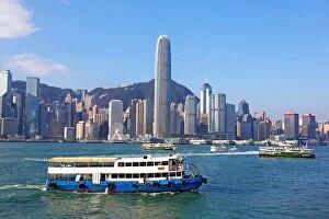 Hong Kong Skyline Collection: The city skyline of the Central area of Hong Kong and ferries in Victoria Harbour in Hong Kong