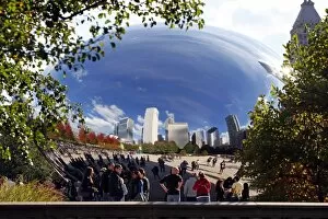 Images Dated 20th October 2012: City skyline in the Cloud Gate Sculpture, Chicago, Illinois, America