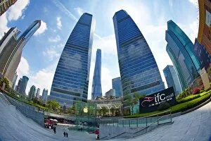 Images Dated 8th April 2015: City skyline of skyscrapers of the IFC Mall shopping centre in Lujiazui in Pudong, Shanghai, China